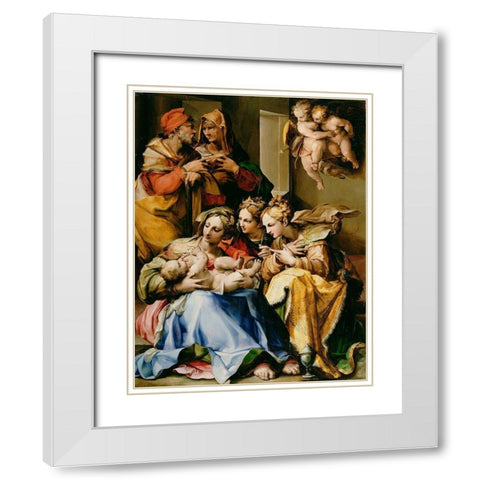 Holy Family with Saints Anne, Catherine of Alexandria, and Mary Magdalene White Modern Wood Framed Art Print with Double Matting by Nosadella,