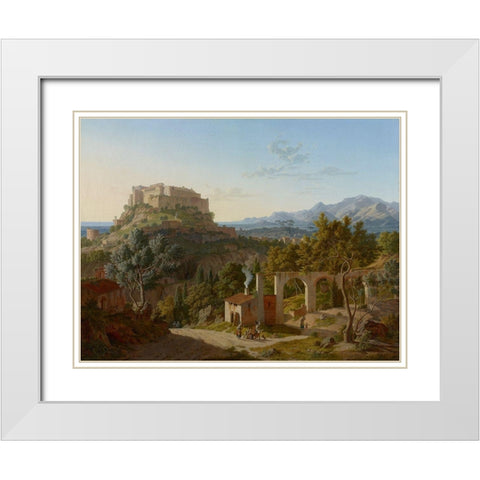 Landscape with the Castle of Massa di Carrara White Modern Wood Framed Art Print with Double Matting by Von Klenze, Leo