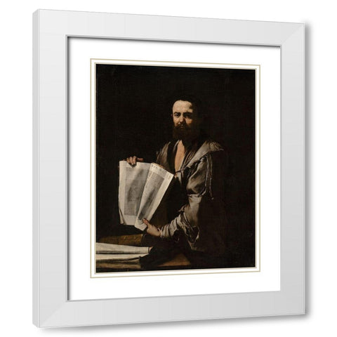 Euclid White Modern Wood Framed Art Print with Double Matting by de Ribera, Jusepe