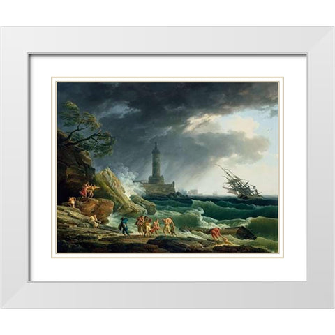 A Storm on a Mediterranean Coast White Modern Wood Framed Art Print with Double Matting by Vernet, Claude-Joseph