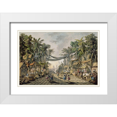 Market Scene in an Imaginary Oriental Port White Modern Wood Framed Art Print with Double Matting by Pillement, Jean-Baptiste