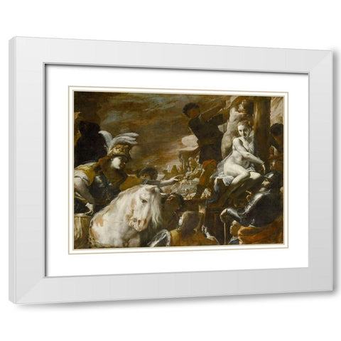 Clorinda Rescuing Sofronia and Olindo White Modern Wood Framed Art Print with Double Matting by Preti, Mattia