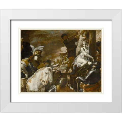 Clorinda Rescuing Sofronia and Olindo White Modern Wood Framed Art Print with Double Matting by Preti, Mattia