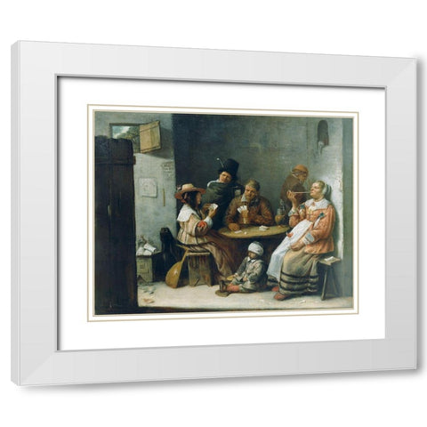 Card Players White Modern Wood Framed Art Print with Double Matting by Van Craesbeeck, Josse
