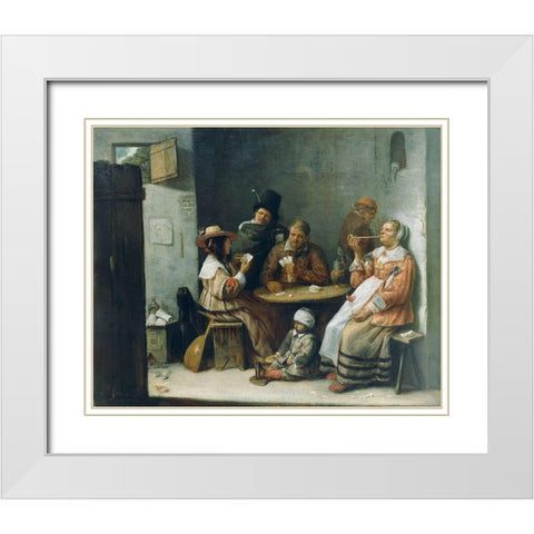 Card Players White Modern Wood Framed Art Print with Double Matting by Van Craesbeeck, Josse