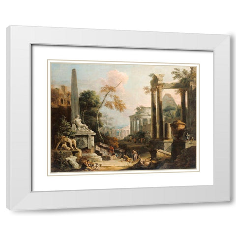 Landscape with Classical Ruins and Figures White Modern Wood Framed Art Print with Double Matting by Ricci, Marco