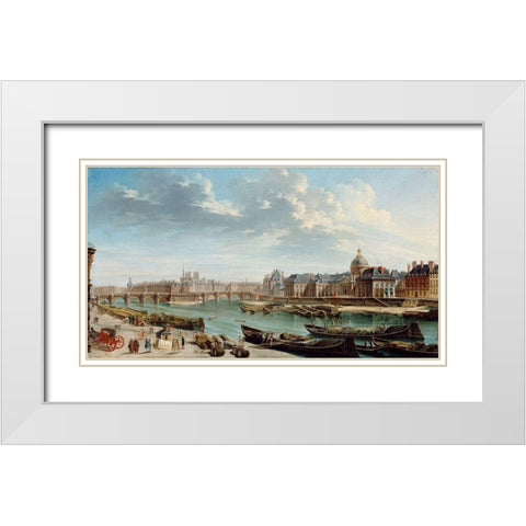 A View of Paris with the Ile de la CitÃ© White Modern Wood Framed Art Print with Double Matting by Raguenet, Jean-Baptiste