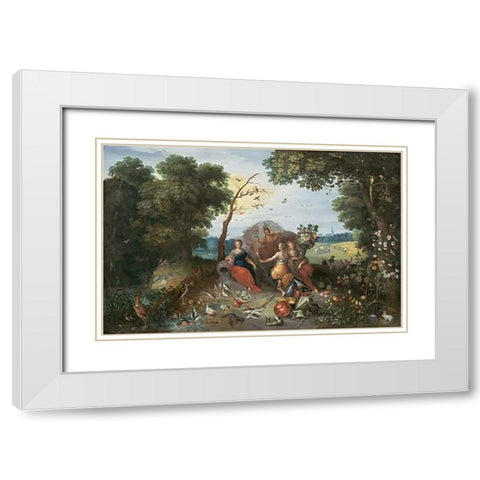 Landscape with Allegories of the Four Elements White Modern Wood Framed Art Print with Double Matting by Brueghel, Jan II