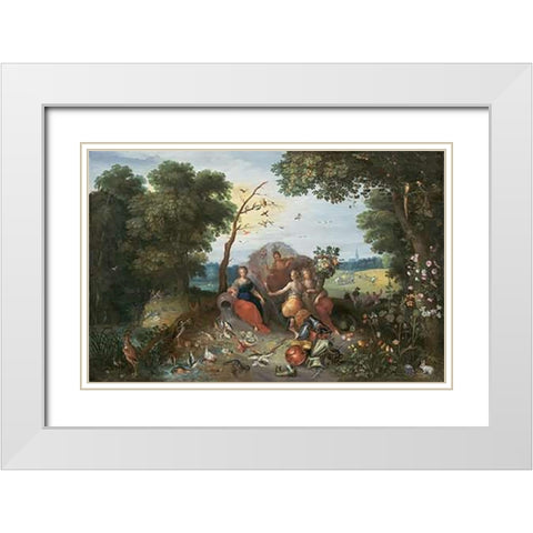 Landscape with Allegories of the Four Elements White Modern Wood Framed Art Print with Double Matting by Brueghel, Jan II