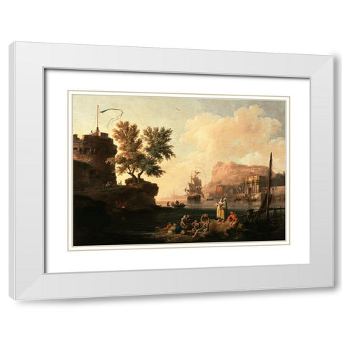 Mediterranean Harbor Scene White Modern Wood Framed Art Print with Double Matting by Volaire, Pierre-Jacques