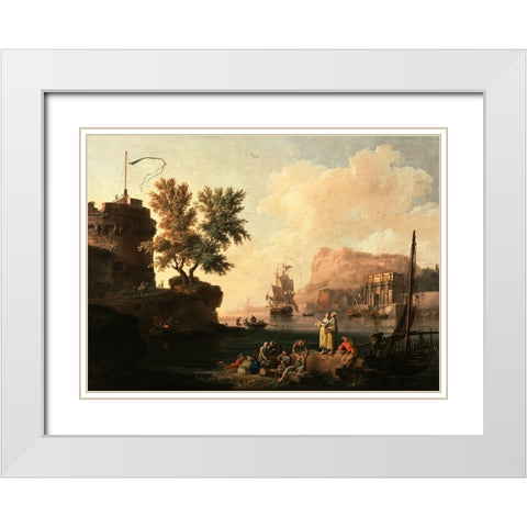 Mediterranean Harbor Scene White Modern Wood Framed Art Print with Double Matting by Volaire, Pierre-Jacques