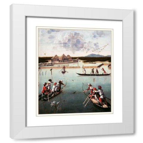 Hunting on the Lagoon White Modern Wood Framed Art Print with Double Matting by Carpaccio, Vittore