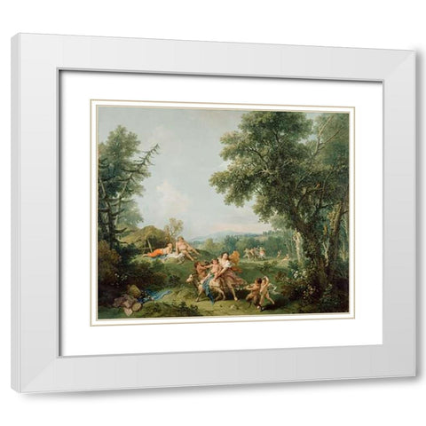 Landscape with the Education of Bacchus White Modern Wood Framed Art Print with Double Matting by Zuccarelli, Francesco