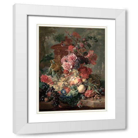 Fruit Piece White Modern Wood Framed Art Print with Double Matting by Van Huysum, Jan