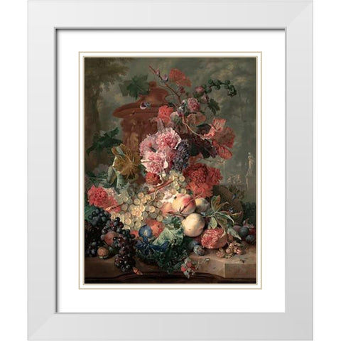 Fruit Piece White Modern Wood Framed Art Print with Double Matting by Van Huysum, Jan