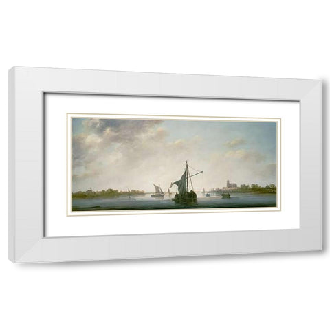 A View of the Maas at Dordrecht White Modern Wood Framed Art Print with Double Matting by Cuyp, Aelbert