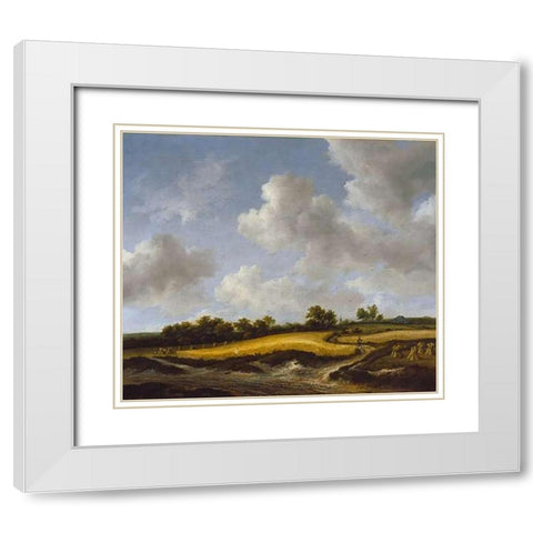 Landscape with a Wheatfield White Modern Wood Framed Art Print with Double Matting by Van Ruisdael, Jacob