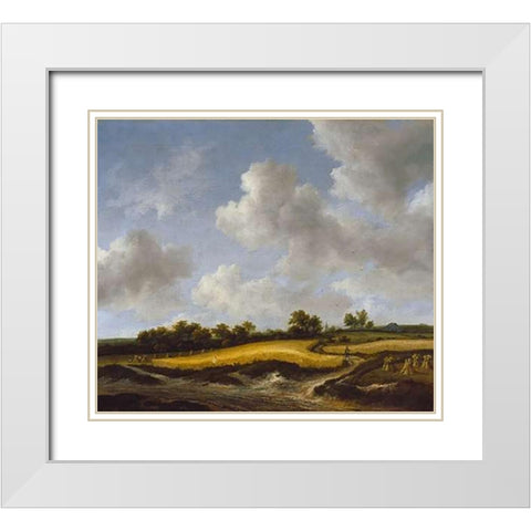 Landscape with a Wheatfield White Modern Wood Framed Art Print with Double Matting by Van Ruisdael, Jacob