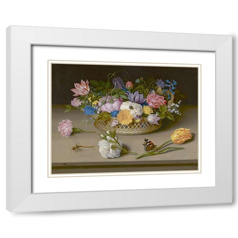 Flower Still Life White Modern Wood Framed Art Print with Double Matting by Bosschaert, Ambrosius