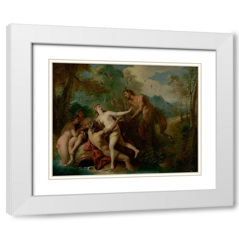 Pan and Syrinx White Modern Wood Framed Art Print with Double Matting by de Troy, Jean-Francois