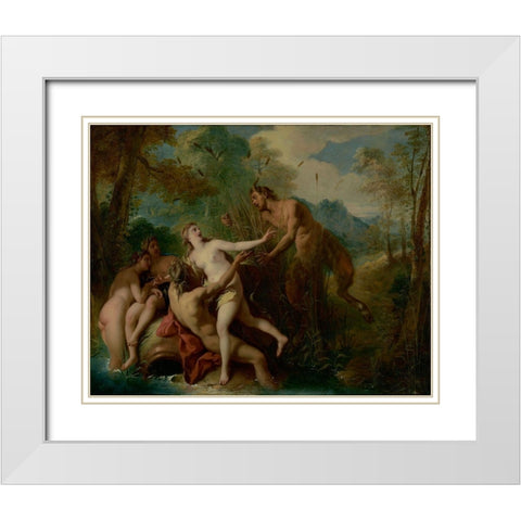 Pan and Syrinx White Modern Wood Framed Art Print with Double Matting by de Troy, Jean-Francois