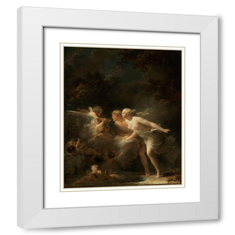 The Fountain of Love White Modern Wood Framed Art Print with Double Matting by Fragonard, Jean-Honore