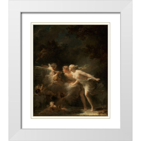 The Fountain of Love White Modern Wood Framed Art Print with Double Matting by Fragonard, Jean-Honore