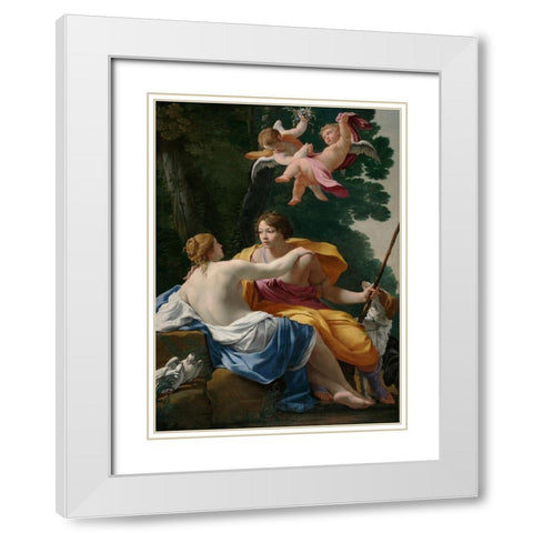 Venus and Adonis White Modern Wood Framed Art Print with Double Matting by Vouet, Simon
