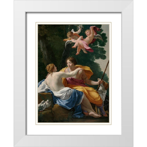 Venus and Adonis White Modern Wood Framed Art Print with Double Matting by Vouet, Simon