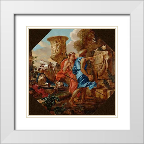 Arcadian Shepherds White Modern Wood Framed Art Print with Double Matting by Castiglione, Giovanni Benedetto