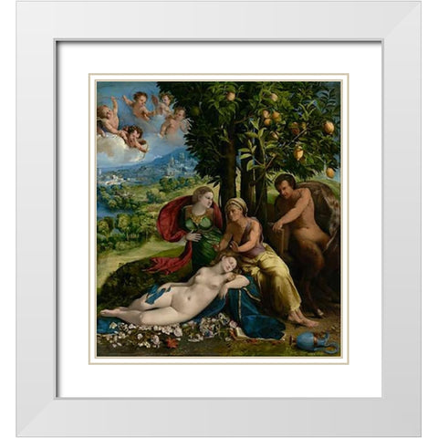 Mythological Scene White Modern Wood Framed Art Print with Double Matting by Dossi, Dosso