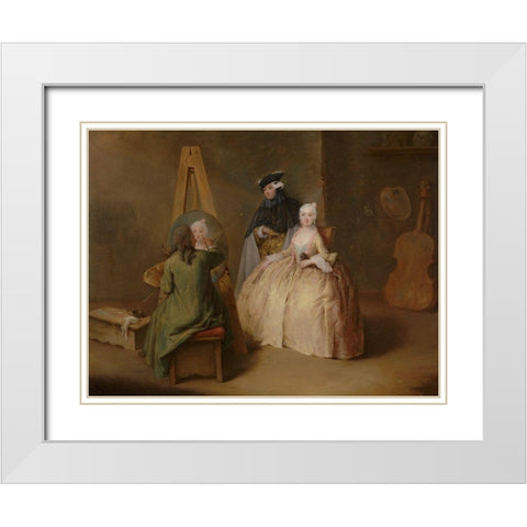 The Painter in His Studio White Modern Wood Framed Art Print with Double Matting by Longhi, Pietro