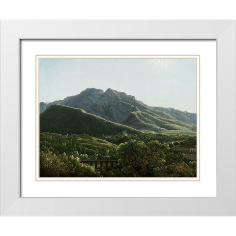 View of the Bridge and Part of the Town of Cava, Kingdom of Naples White Modern Wood Framed Art Print with Double Matting by Bidauld, Jean-Joseph-Xavier