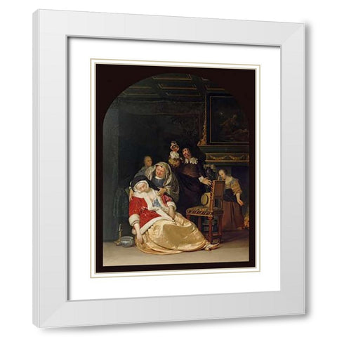 The Doctors Visit White Modern Wood Framed Art Print with Double Matting by Van Mieris, Frans