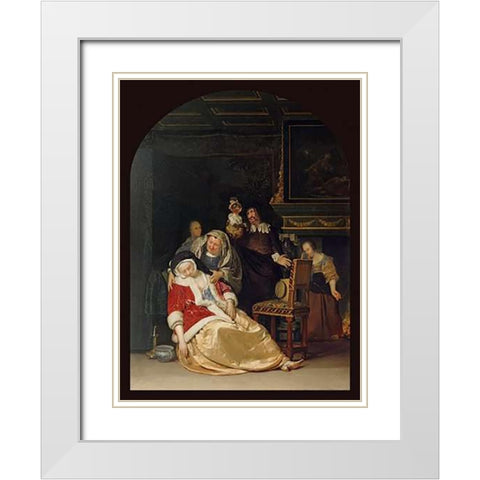 The Doctors Visit White Modern Wood Framed Art Print with Double Matting by Van Mieris, Frans