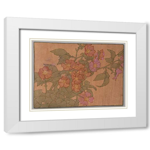 Pink Roses on Terracotta Color Ground White Modern Wood Framed Art Print with Double Matting by Overbeck, Hannah Borger