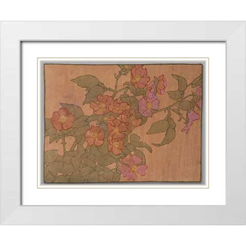 Pink Roses on Terracotta Color Ground White Modern Wood Framed Art Print with Double Matting by Overbeck, Hannah Borger