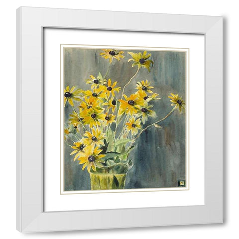 Vase with Blackeyed Susans White Modern Wood Framed Art Print with Double Matting by Overbeck, Hannah Borger