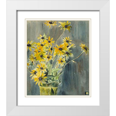 Vase with Blackeyed Susans White Modern Wood Framed Art Print with Double Matting by Overbeck, Hannah Borger