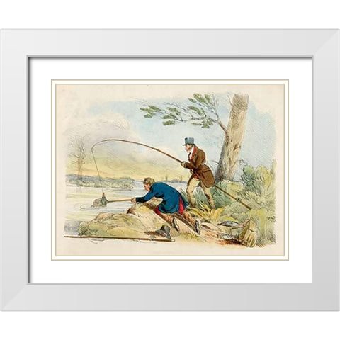 Fishing, 1817 White Modern Wood Framed Art Print with Double Matting by Alken, Henry Thomas