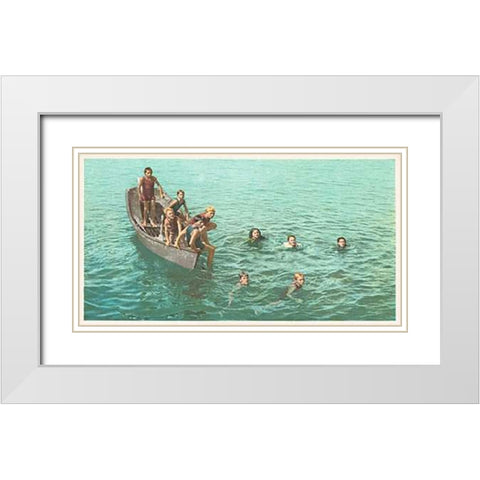 Diving For Coins, Santa Catalina, Calif., 1898 White Modern Wood Framed Art Print with Double Matting by Detroit Publishing Co.