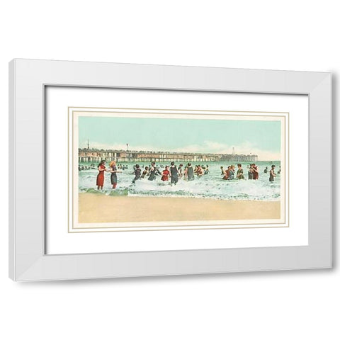 Surf Bathing, Long Beach, Calif., 1898 White Modern Wood Framed Art Print with Double Matting by Detroit Publishing Co.