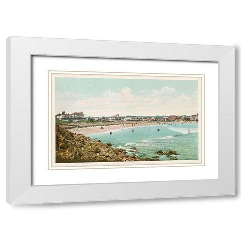 Bathing At York Beach, York Beach, Me., 1898 White Modern Wood Framed Art Print with Double Matting by Detroit Publishing Co.