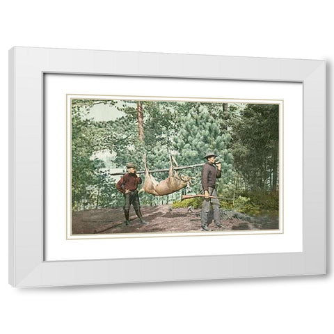 Hunting, Adirondacks, N.Y., 1898 White Modern Wood Framed Art Print with Double Matting by Detroit Publishing Co.