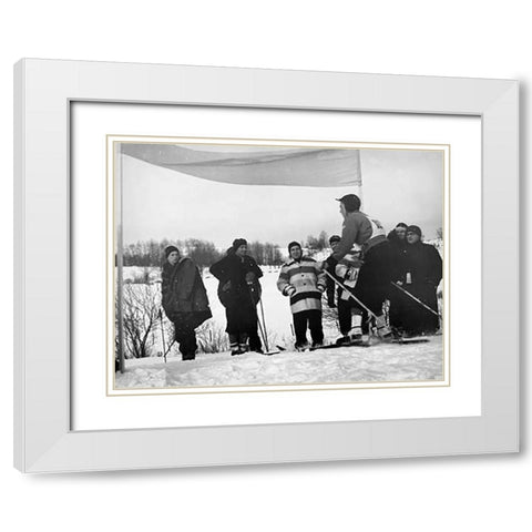Finish Of Downhill Ski Race - Hanover, New Hampshire, 1936 White Modern Wood Framed Art Print with Double Matting by Rothstein, Arthur