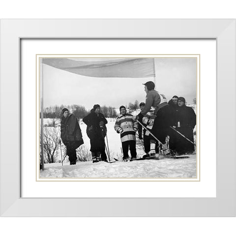 Finish Of Downhill Ski Race - Hanover, New Hampshire, 1936 White Modern Wood Framed Art Print with Double Matting by Rothstein, Arthur