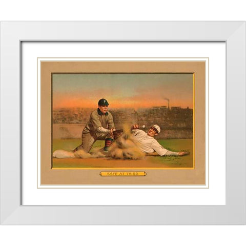Safe at Third, Baseball Card White Modern Wood Framed Art Print with Double Matting by American Tobacco Company
