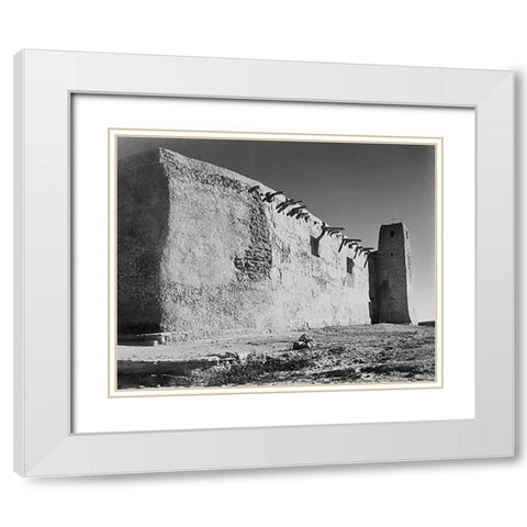 Church Side Wall and Tower, Acoma Pueblo, New Mexico - National Parks and Monuments, ca. 1933-1942 White Modern Wood Framed Art Print with Double Matting by Adams, Ansel