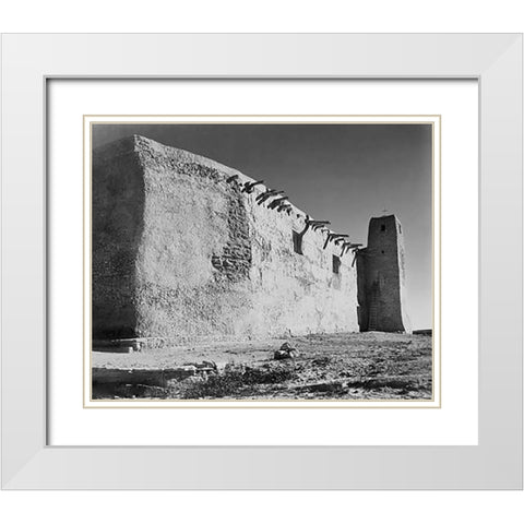Church Side Wall and Tower, Acoma Pueblo, New Mexico - National Parks and Monuments, ca. 1933-1942 White Modern Wood Framed Art Print with Double Matting by Adams, Ansel
