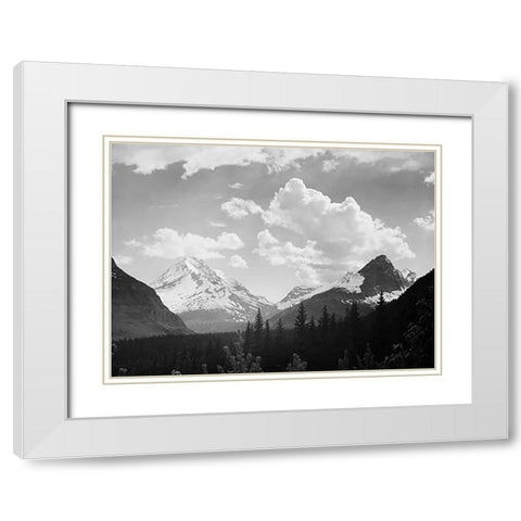 Mountains and Clouds, Glacier National Park, Montana - National Parks and Monuments, 1941 White Modern Wood Framed Art Print with Double Matting by Adams, Ansel